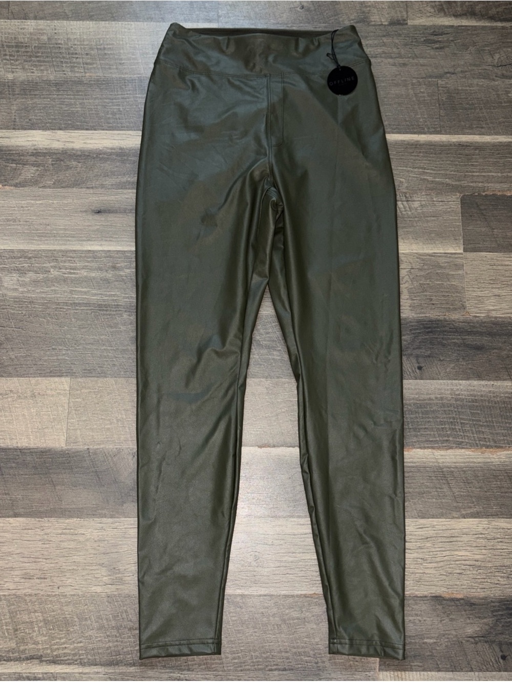 New Aerie Offline Real Luxe Faux Leather High-Waisted Leggings Dark Olive Large